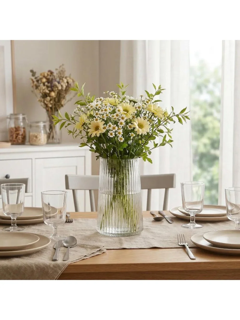 8 Inches Modern Clear Glass Vase Flower Bouquet Living Room Bedroom Home Deco